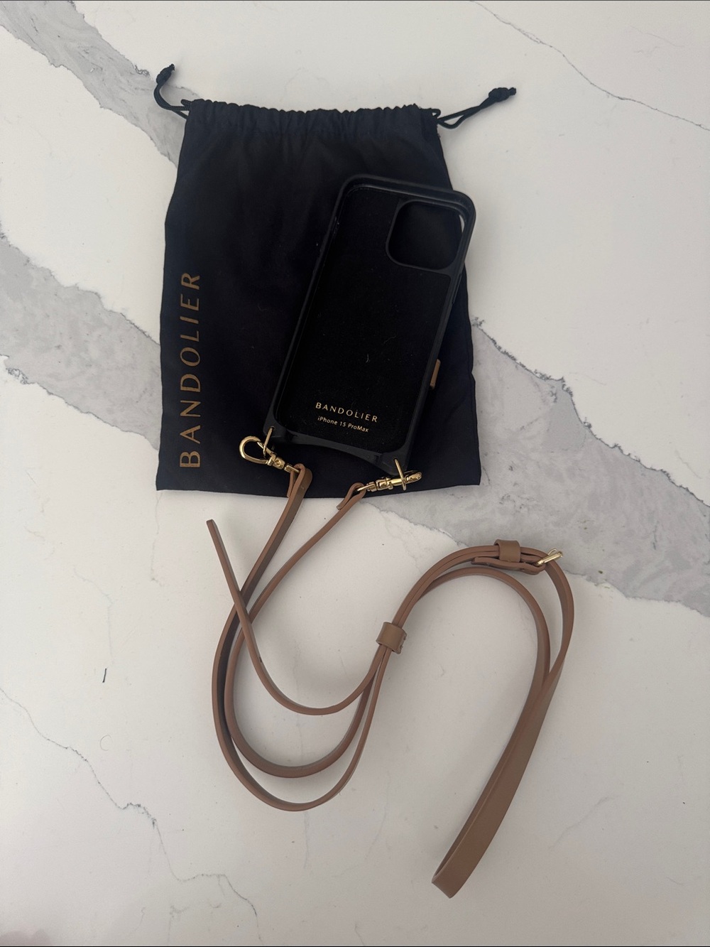Bandolier Tan Leather Crossbody Phone Case with Tan Strapy